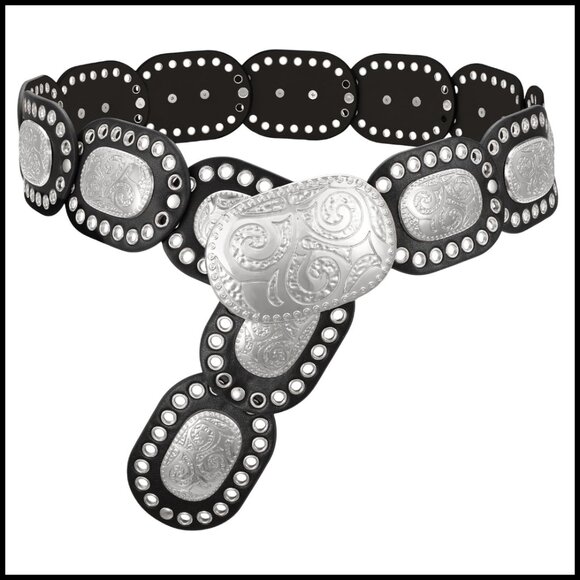 Western Concho Disc Belt Faux Leather Boho Chic Adjustable Cowgirl Style main image 6